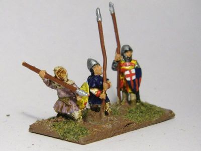 Catalan Almughavars 
Alain Touller Spearmen and Almughavars painted as armoured Catalans, some with FCB shields for added Catalan authenticity. Almughavar figure nearest camera
Keywords: Catalan medfoot