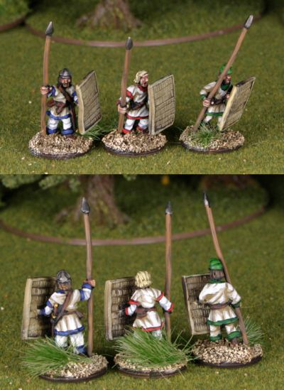 German Post Roman Foot Spearmen
Germans from the end of Rome by [url=http://khurasanminiatures.tripod.com/]Khurasan Miniatures[/url], pictures with kind permission of the manufacturer
Keywords:  ealan goth gothfoot gothinf 