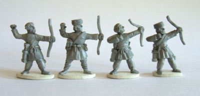 LIR Archer infantry shooting, pillbox hat 
Figures from [url=http://khurasanminiatures.tripod.com/]Khurasan Miniatures[/url], pictures reproduced with their permission. LIR Archer infantry shooting, pillbox hat and bareheaded (x 4)
Keywords: LIR