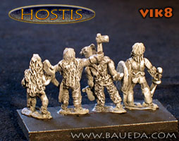 Viking Berserkers
The former 50-Paces range. Photos provided by the manufacturer [url=http://www.baueda.com]Baueda[/url]. Figure codes as per illustration or filename. Pack of 8 figures (four different poses):
Keywords: Viking