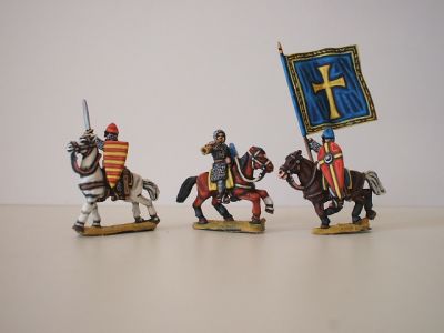Mounted Knights command (officer, trumpet, flag bearer) - Flag pole not included
1150 to 1190 Crusader range from [url=http://www.legio-heroica.com/Crociati-en.html]Legio Heroica[/url] - pictures supplied by the manufacturer
Keywords: Crusader crusader latins efknights normans