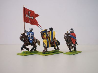 Feudal Mounted Knights command (officer, trumpet, flag bearer) 1195-1230 ca 
1195 to 1250 Feudal range from [url=http://www.legio-heroica.com/]Legio Heroica[/url]. Pictures provided by the manufacturer 
Keywords: efknights crusader latins emgerman