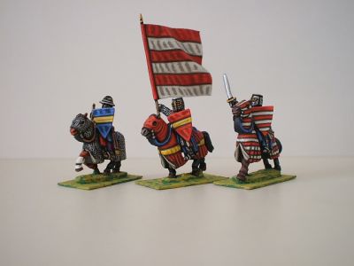Feudal Mounted Knights Command 1230-1250 ca - (Officer, trumpet, flag bearer)
1195 to 1250 Feudal range from [url=http://www.legio-heroica.com/]Legio Heroica[/url]. Pictures provided by the manufacturer 
Keywords: efknights crusader latins emgerman
