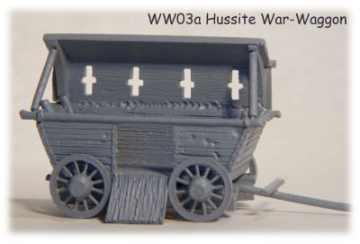 Hussite wagons
Museum have 2 Hussite wagons, one with the side ramp down and a fully enclosed for on the road. Both these can have the side shielding up to provide cover and across the top during transport. 

Keywords: medfoot, hussite, hungarian