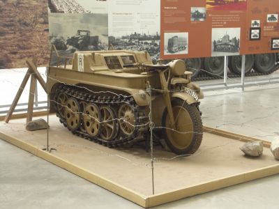 Kettenrad
The SdKfz 2, better known as the Kleines Kettenkraftrad HK 101 or Kettenkrad for short (Ketten = tracks, krad = military abbreviation of the German word Kraftrad, the administrative German term for motorcycle), started its life as a light tractor for airborne troops.
