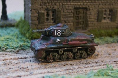 French Hotchkiss H35 with SA 38 cannon
From [url=http://www.pithead-miniatures.tk/]Pithead Miniatures[/url] The Hotckiss H35 tank was originally armed with a short barrelled 37mm gun which had a low muzzle velocity and poor armour penetration. In 1940 a programme was put into place to rearm some H35 tanks with the longer barrelled 37mm SA 38 cannon that was capable of penetrating 30mm of 30 degree armour at 400 metres. Not all H35 tanks were rearmed in time but there were enough vehicles modified to be issued one to each Peleton as command tanks
Keywords:  French