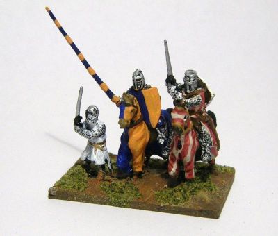 1200-1400 period Knights 
From the [url=http://www.vexillia.ltd.uk/mirliton/shop15_commune.html] Mirliton Italian Commune Wars[/url] range, but suitable for many other nations. Here with a foot figure mixed in for variety.
Keywords: barded CommunalItalian