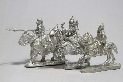Arab Ghilman Cavalry Compared
Ghilman cavalry from 3 manufacturers. Khurasan Miniatures figure code KM1 nearest camera (comes with separate arm not yet attached), Outpost code C11 furthest away(one piece casting with lance, comes with separate bowcase and shield, not attached), Museum Miniatures code PR05 (one piece casting with bow) in center
Keywords: arab seljuk abbasid ayyubid