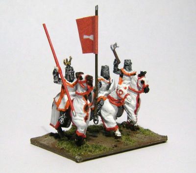 Teutonic Brother Knights - Sword Brethren
Knights from [url=http://www.vexillia.ltd.uk/mirliton/index.html]the Vexilia-stocked Mirliton range [/url]. Being Sword Brethren they can be painted in red and white. Read about the army in the [url=http://www.madaxeman.com/wiki2/tiki-index.php?page=Later+Teutonic+Knights]FoG Wiki[/url]
Keywords: teuton