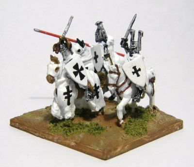 Teuton Generals
Teutonic Knights from [url=http://www.vexillia.ltd.uk/]Vexilia's Mirliton Range[/url]. The Teutons are on [url=http://www.madaxeman.com/wiki2/tiki-index.php?page=Later+Teutonic+Knights] my Teutonic page[/url]. I try to keep a bloke with a big hat as the General. 
Keywords: Teuton