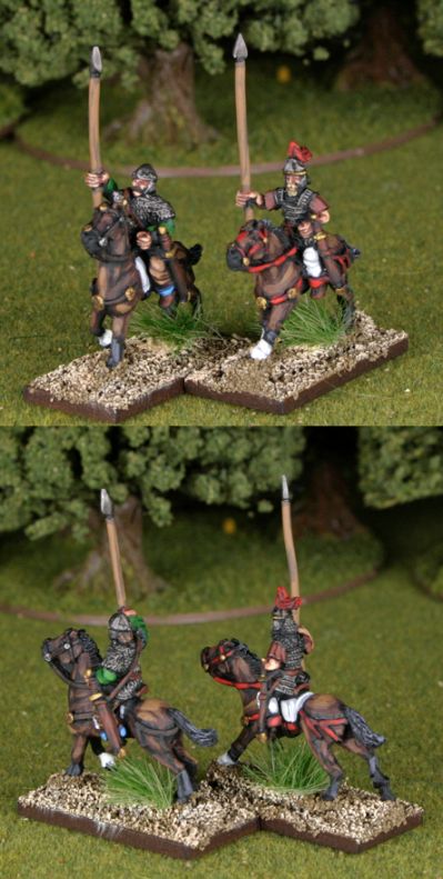 German Post Roman Mounted Warriors
Germans from the end of Rome by [url=http://khurasanminiatures.tripod.com/]Khurasan Miniatures[/url], pictures with kind permission of the manufacturer. The armoured nobles have "sarmaticised" and have a long lance rather than the spear. They also have steppe trousers
Keywords: goth gothcav 