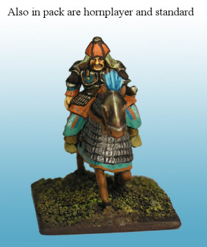 Tang Chinese General
T'ang supreme commander set (x 3) (warlord, hornplayer and standardbearer on armoured horses) from [url=http://khurasanminiatures.tripod.com/tang-chinese.html]Khurasan Miniatures[/url], pictures supplied by the manufacturer
Keywords: Tang