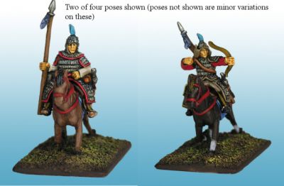 Tang Chinese Horsemen
Tang from [url=http://khurasanminiatures.tripod.com/tang-chinese.html]Khurasan Miniatures[/url], pictures supplied by the manufacturer T'ang armoured horsemen on unarmoured horses, with spear and bow (x 4)
Keywords: Tang