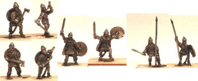 Viking Infantry from Khurasan Miniatures
New vikings from [url=http://khurasanminiatures.tripod.com/viking.html]Khurasan Miniatures[/url]. Viking Command (x 8, two different sets of standard/musician/commander/axe-bearing hirdsman, eight different poses)
Keywords: Viking