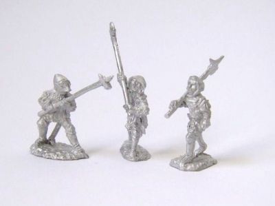 Low Countries Halberdiers
New figures from [url=http://www.donnington-mins.co.uk/]Donnington[/url] to be released at Salute 2009. These have been sculpted by a different sculptor to the rest of their ranges, and will be branded as "New Donnington". Size wise they are Essex-compatible, and the detail & animation is close - or equal to - Mirliton standards. Other new ranges include Swiss & 100YW
Keywords: lcountries medfoot