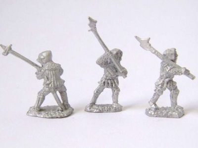 Low Countries Halberdiers
New figures from [url=http://www.donnington-mins.co.uk/]Donnington[/url] to be released at Salute 2009. These have been sculpted by a different sculptor to the rest of their ranges, and will be branded as "New Donnington". Size wise they are Essex-compatible, and the detail & animation is close - or equal to - Mirliton standards. Other new ranges include Swiss & 100YW
Keywords: medfoot lcountries