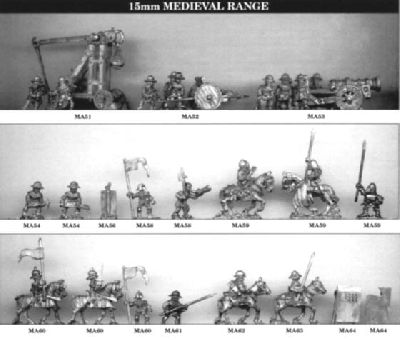 Medieval Range from Tin Soldier
Range from Tin Soldier. For figure codes see their website at [url=http://www.tinsoldieruk.com/]Tin Soldier UK[/url]
Keywords: medfoot medspear menatarms barded