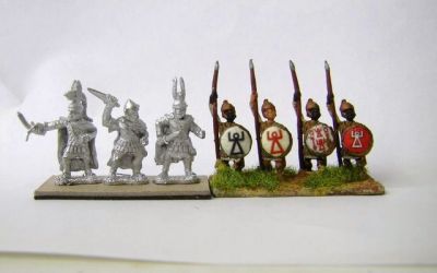 Unpainted Xyston carthaginian command next to Essex Spearmen
New castings from Xyston - review samples, photographed as received. Some are compared with Essex figures - they are slightly larger.
Keywords: LCART ECART carthage