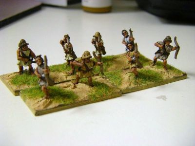 Cretan Archers
Xyston Cretan archers. They may well be their "standard" greek archer, as bizzarrely their catalogue shows the Cretan without a hat. But everyone knows Cretans have hats... They are a reasonable size for Xyston
Keywords: hskirmisher
