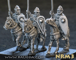 Norman Milites standing. 3 variants.
New Normans from Baueda, sculpted by M Campagna. Pictures with permission of [url=http://www.vexillia.ltd.uk]Vexillia[/url] 
Keywords: Norman crusader