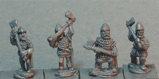 Viking Huscarls with 2 handed Axes
The former 50-Paces range. Photos provided by the manufacturer [url=http://www.baueda.com]Baueda[/url]. Figure codes as per illustration or filename. Pack of 8 figures (four different poses):
Keywords: Viking