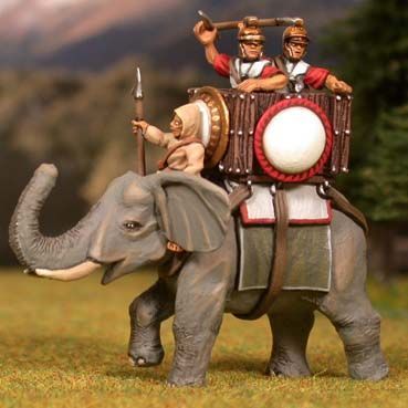 Elephant with tower. Mahout, 2 spearmen, shields.
Available in the UK from [url=http://www.vexillia.ltd.uk]Vexilia[/url], Europe from [url=http://www.corvusbelli.com/en/default.asp]Corvus Belli[/url] or the US from [url=http://www.50paces.com]50 Paces[/url]
Keywords: Carthage