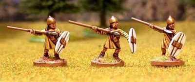 Phoenician spearmen 2. Attacking, tunic, conic helmet (Asirian), oval shield.
Available in the UK from [url=http://www.vexillia.ltd.uk]Vexilia[/url], Europe from [url=http://www.corvusbelli.com/en/default.asp]Corvus Belli[/url] or the US from [url=http://www.50paces.com]50 Paces[/url]
Keywords: Carthage