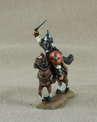 BYC07 Mounted Cuman Noble
Byzantines from the C12-13 range of [url=http://www.donnington-mins.co.uk/]Donnington[/url]. Figures supplied by he manufacturer, and painted by their own painting service. With mailshirt, waving sword, bow, pointed face mask helmet, buckler

Keywords: lbyzantine thematic ebulgar cuman latins georgian pecheneg
