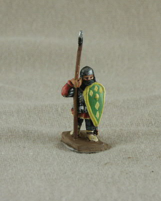 BYF02 Byzantine Spearman
Byzantines from the C12-13 range of [url=http://www.donnington-mins.co.uk/]Donnington[/url]. Figures supplied by he manufacturer, and painted by their own painting service. With scale or quilt armour with pteruges, long spear, helmet, kite shield, standing/advancing, (suitable for 11th to 13th centuries)

Keywords: Komnenan plbyzantine lbyzantine thematic