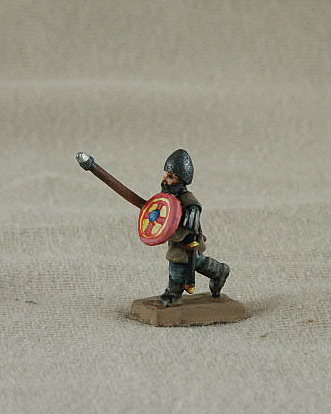 BYF03 Byzantine Spearman
Byzantines from the C12-13 range of [url=http://www.donnington-mins.co.uk/]Donnington[/url]. Figures supplied by he manufacturer, and painted by their own painting service. He is light/medium foot, light cuirass, running forward holding spear, helmet, round shield

Keywords: Komnenan plbyzantine lbyzantine thematic
