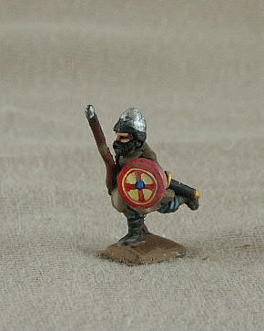 BYF05 Byzantine Spearman
from the C12-13 Byzantines range of [url=http://www.donnington-mins.co.uk/]Donnington[/url]. Figures supplied by he manufacturer, and painted by their own painting service. Light foot, spear, helmet, round shield, advancing

Keywords: Komnenan plbyzantine lbyzantine thematic latins slavs pecheneg georgian