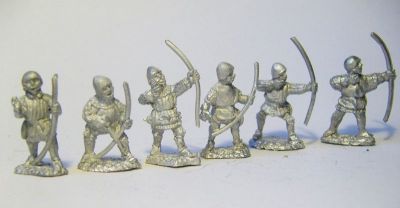 English Longbowmen
New castings from [url=http://www.donnington-mins.co.uk/]Donnington[/url], to be released at Salue 2009. These have a different sculptor to the "old" Donnington figures and will be sold under a different brand. 
Keywords: 100YW