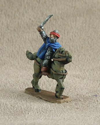 DMC19 Mounted Arab General/Officer
From Donningtons Arab range. Pictures with permission of the [url=http://shop.ancient-modern.co.uk/arabs-76-c.asp]Donnington Miniatures[/url] and painted by their painting service. With mail coat and leggings, waving sword, turbaned helmet with mail face guard, buckler, cloak
Keywords: abbasid arab ayyubid bedouin berber fatimid mamluk seljuk umayyad