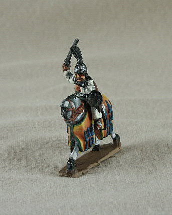 Seljuk Turk TC08 Mounted Turkmen Officer
Seljuk troops from [url=http://www.donnington-mins.co.uk/]Donnington[/url]. Painted by Donningtons painting service. TC08 Mounted Turkmen Officer
waving sword, bow, plumed helmet, small round shield
Keywords: Seljuk fatimid mamluk umayyad ayyubid berber arabcav