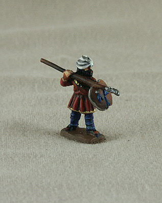 TF02 Andalusian infantry
Seljuk troops from [url=http://www.donnington-mins.co.uk/]Donnington[/url]. Painted by Donningtons painting service. TF02 Andalusian
tunic, thrusting spear/javelin, turban, adarga shield
Keywords: Seljuk fatimid mamluk umayyad ayyubid berber andalusian arabfoot