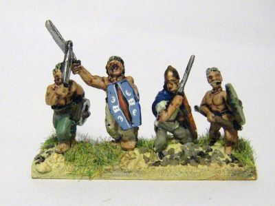 Gauls & Celts - Closre formation foot
Mixed manufacturers using VVV shield transfers. Painted with inked flesh (Windsor & Newton peat brown)
Keywords: gallic celt EGERMAN
