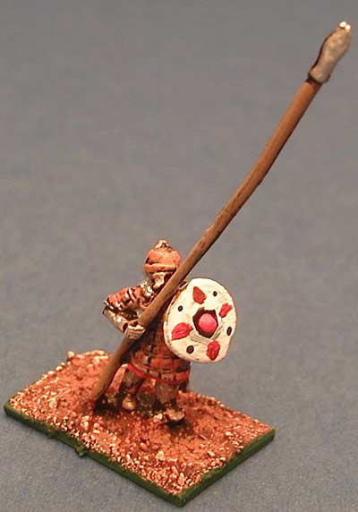 Byzantine Heavy Skutatos Spearman
Byzantine range from [url=http://www.15mm.co.uk/The_Byzantines.htm]Isarus[/url] sold by 15mm.co.uk. Pictures provided by the manufacturer. 
Keywords: maurikian nikephorian