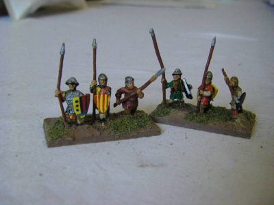 Medieval Catalan Almughavars
Actually spearmen from Alan Toullers range painted in Catalan colours
Keywords: medfoot