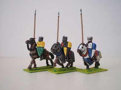 Feudal Mounted Knights with lances 1195-1230 ca
1195 to 1250 Feudal range from [url=http://www.legio-heroica.com/]Legio Heroica[/url]. Pictures provided by the manufacturer  Mounted Knights with lances 1195-1230 ca (3 knights/8 covered-uncovered horse variants) - lances  included 
Keywords: efknights crusader latins emgerman