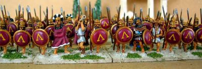 Spartan Greek Hoplites from theonetree Painting Service
Hoplites painted by [url=http://www.fieldofglory.net/index.html]theonetree Painting Service[/url] (click that link to go to their site for more info and pics)
Keywords: hoplite
