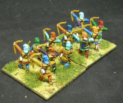 Xyston Persian Bowmen
Done in the main with contrast paints. These were plastic figures from the PSC Siocast era
