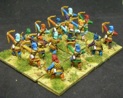 Xyston Persian Bowmen
Done in the main with contrast paints. These were plastic figures from the PSC Siocast era
