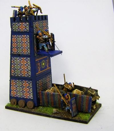 Cyrus' Mobile Tower
A Pendraken 10mm MDF Siege tower with Essex 15mm Crew, and "wallpaper" downloaded from the internet
