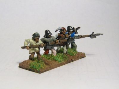 Swiss / Generic halberdiers
Infantry from Roundway Miniatures Swiss range. Nice clearly cast figures which are simple, but paint up quickly and quite nicely
Keywords: Swiss medgerman Medfoot