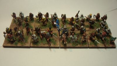 Field of Glory Medieval French peasant Battlegroup
A mixed bunch of figures - Essex, Corvus Belli, Two Dragons and one Peter Pig (at the front on the far right).
Keywords: medieval french