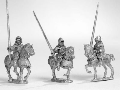 Knights in Italian style armour 
Photos provided by the manufacturer at http://www.vexillia.ltd.uk/
Figure code cc23 Knights in Italian style armour with sallet on walking horses - three variants
Keywords: C15 condotta