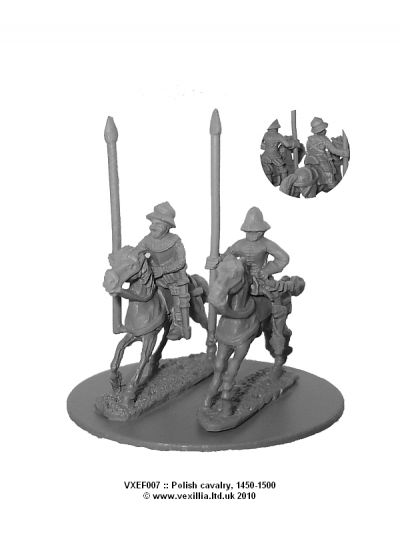 Later Polish cavalry, 1450-1500.
Polish range from [url=http://www.vexillia.ltd.uk/]Vexillia.co.uk[/url], sculpted by Clibinarium to match both Mirliton and Essex Miniatures - Polish cavalry, 1450-1500.
Lance upright, trotting horse. (2 variants). Pictures used with permission of the manufacturer
Keywords: LPolish C15