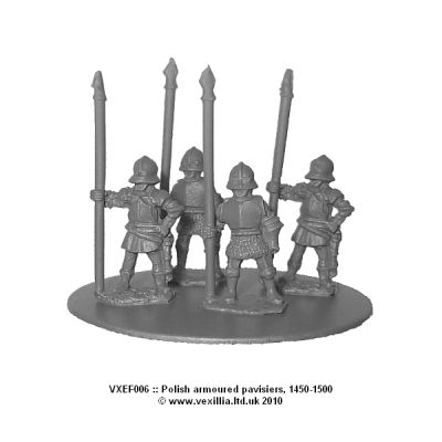 Polish armoured pavisiers, 1450-1500. (2 variants).
Polish range from [url=http://www.vexillia.ltd.uk/]Vexillia.co.uk[/url], sculpted by Clibinarium to match both Mirliton and Essex Miniatures Pictures used with permission of the manufacturer Polish armoured pavisiers, 1450-1500. (2 variants).
Keywords: LPolish medfoot
