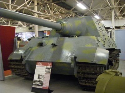 Jagdtiger serial number 305004
The Jagdtiger was the heaviest armored fighting vehicle operationally used during World War II. The vehicle carried a 128 mm PaK 44 L/55 main gun, capable of out-ranging and defeating any fielded Allied tank. It saw service in small numbers from late 1944 to the end of the war on both the Western and Eastern Front. Tiger ace Otto Carius commanded a company of Jagdtigers. His post-war memoir provides a rare combat history of the Jagdtigers which had been under his command. Although 150 were ordered, only between 77 to 88 were produced. Due to an excessive weight the Jagdtiger was continuously plagued with mechanical problems. Today, three Jagdtigers survive in museums.
