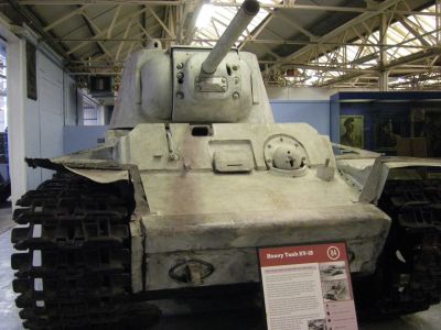 KV 1
he KV's strengths included armor that was impenetrable by any tank-mounted weapon then in service except at point-blank range, that it had good firepower, and that it had good traction on soft ground. It also had serious flaws: it was difficult to steer, the transmission (which was a twenty year old Caterpillar design) was unreliable (and was known to have to be shifted with a hammer), and the ergonomics were poor, with limited visibility and no turret basket
